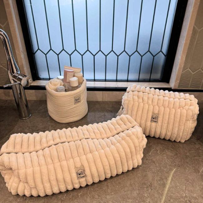 Manon : Maxi trousse de coiffure minky matelassé - crème