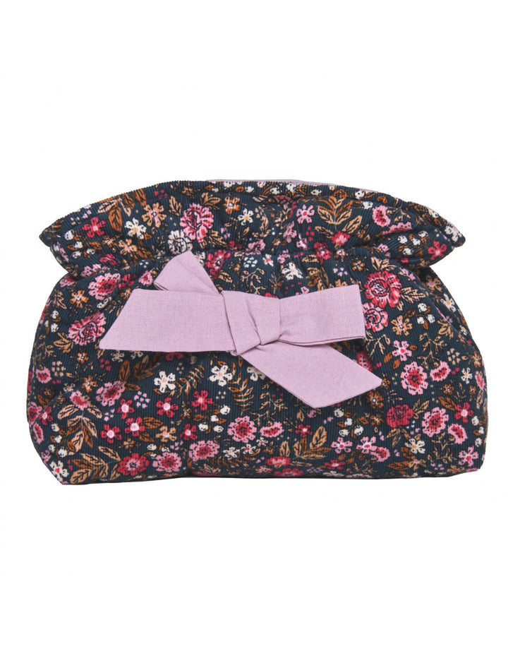Trousse maquillage velours à nœud - motif floral