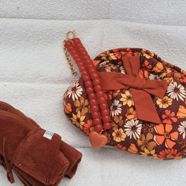 Trousse maquillage velours à nœud - seventies