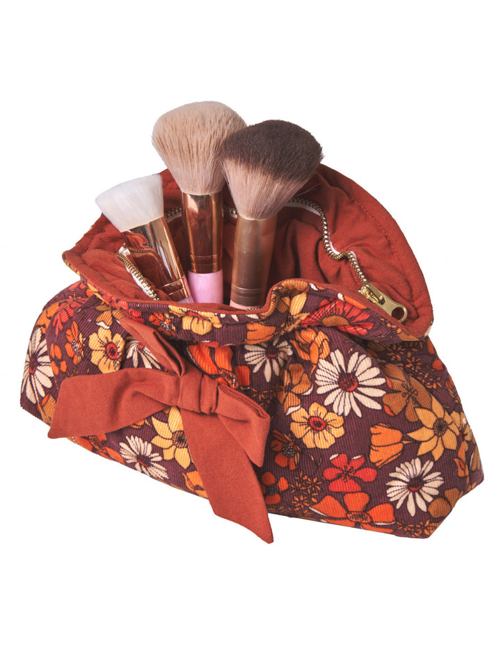 Trousse maquillage velours à nœud - seventies