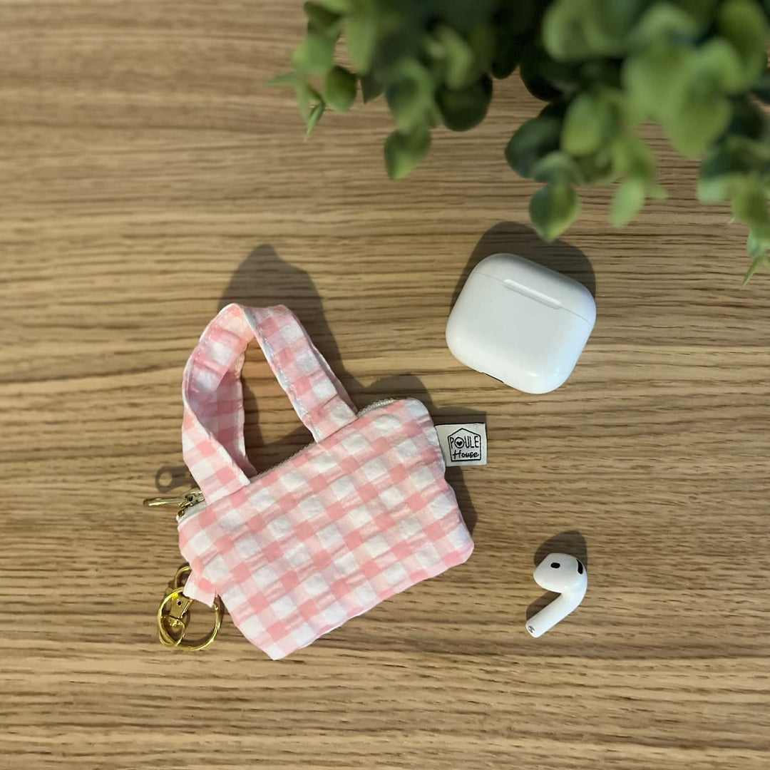 étui écouteurs vichy rose